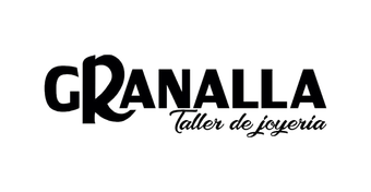 Logotipo del taller de joyería Granalla en blanco y negro. El texto dice 