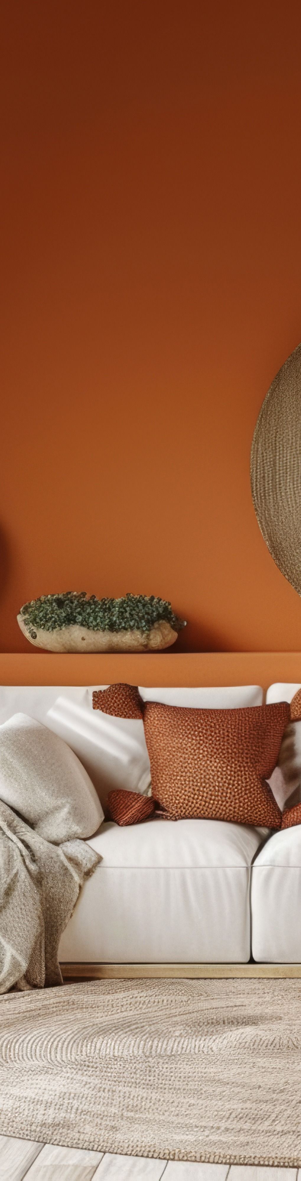 Vers la page Peintre à Toulouges Un mur ocre et un canapé.