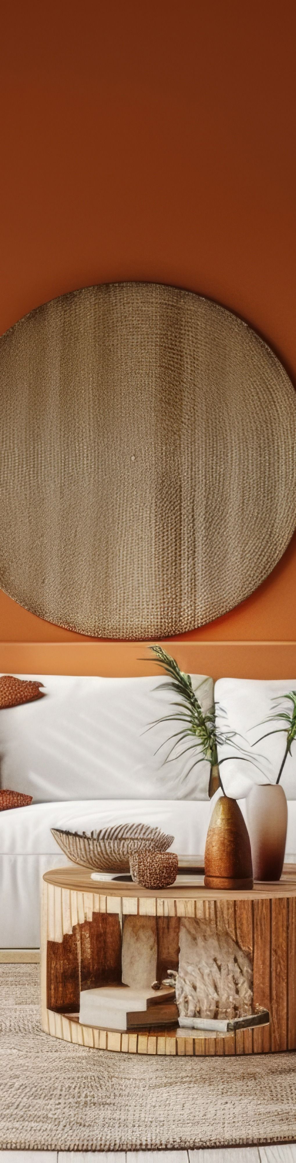 Vers la page Peintre à Rivesaltes Un mur ocre, un canapé et une décoration murale.