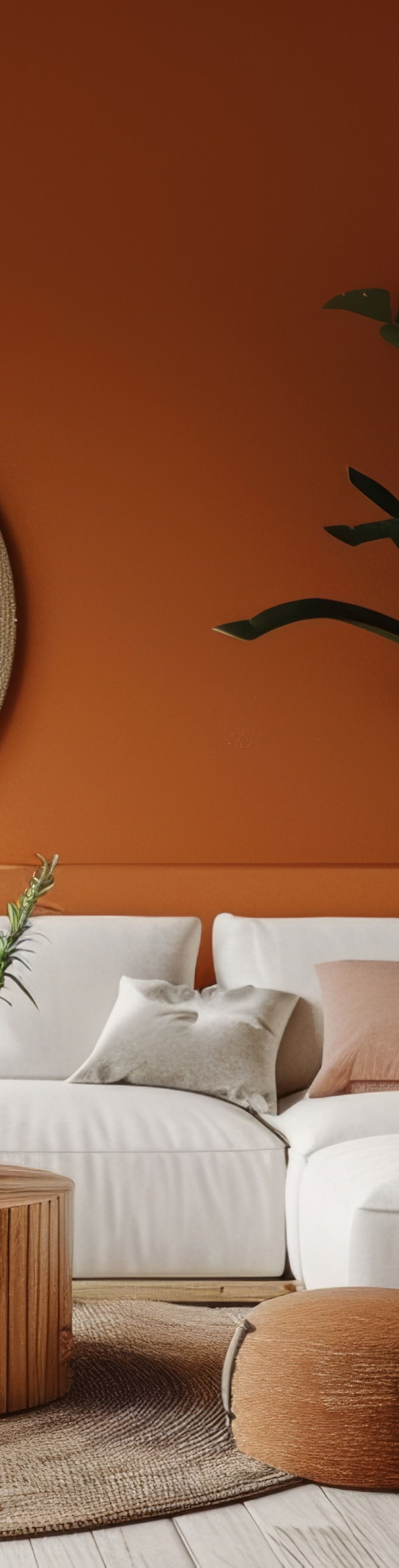 Vers la page Peintre à Bompas Un mur ocre et un canapé blanc.