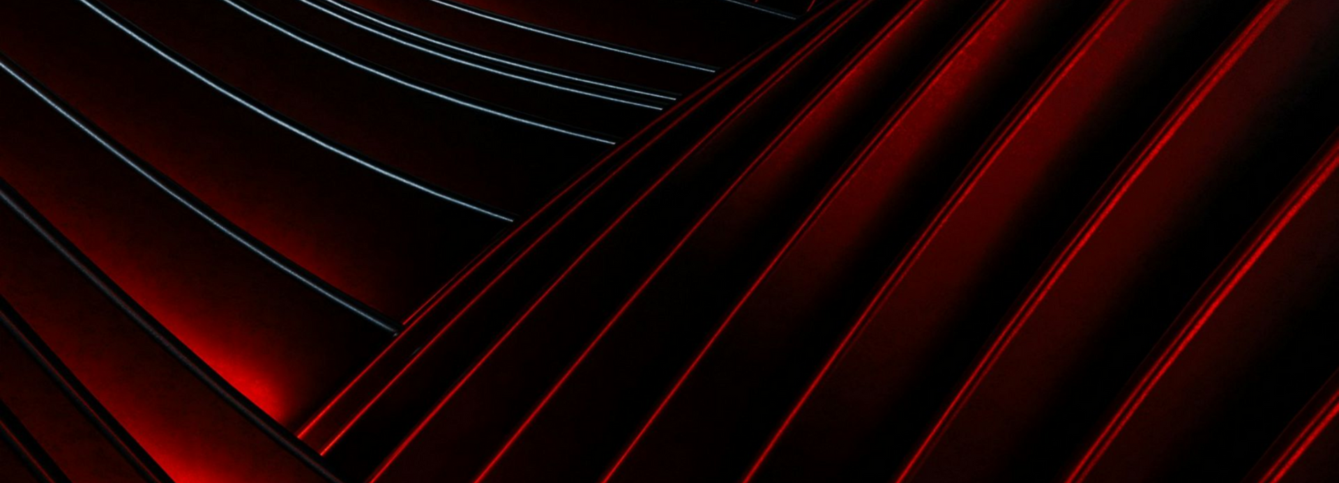 Diseño abstracto en rojo y negro con líneas curvas y reflejos.