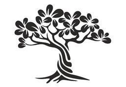 Un dibujo en blanco y negro de un árbol con flores.