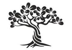 Un dibujo en blanco y negro de un árbol con flores.