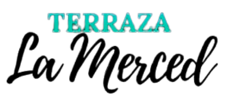 El logo de Terraza La Merced es azul y negro sobre fondo blanco.