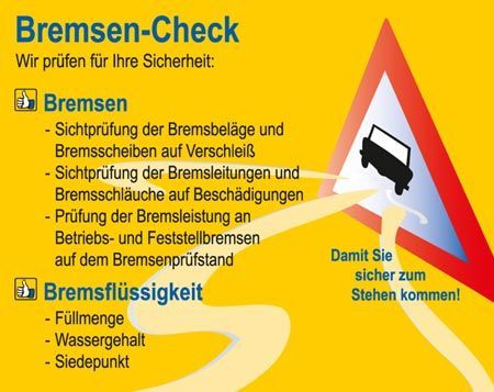 ein Schild mit einem Auto darauf und der Aufschrift bremsen-check