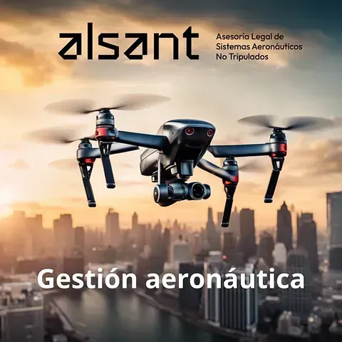 Un dron vuela sobre una ciudad al atardecer.