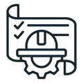 Un dibujo lineal de un casco y equipo en una hoja de papel.