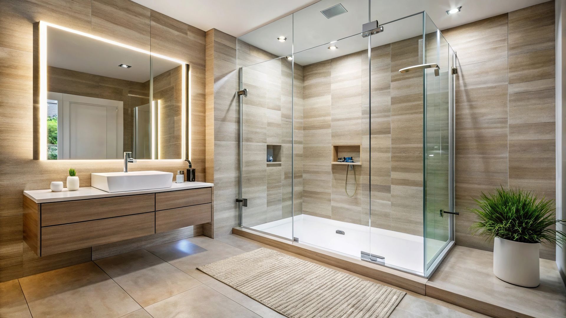 Une salle de bains avec une douche à l'italienne.