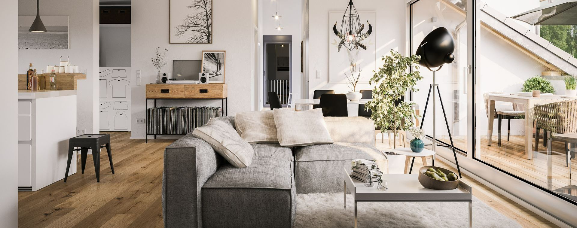 Un salon de maison avec un canapé.