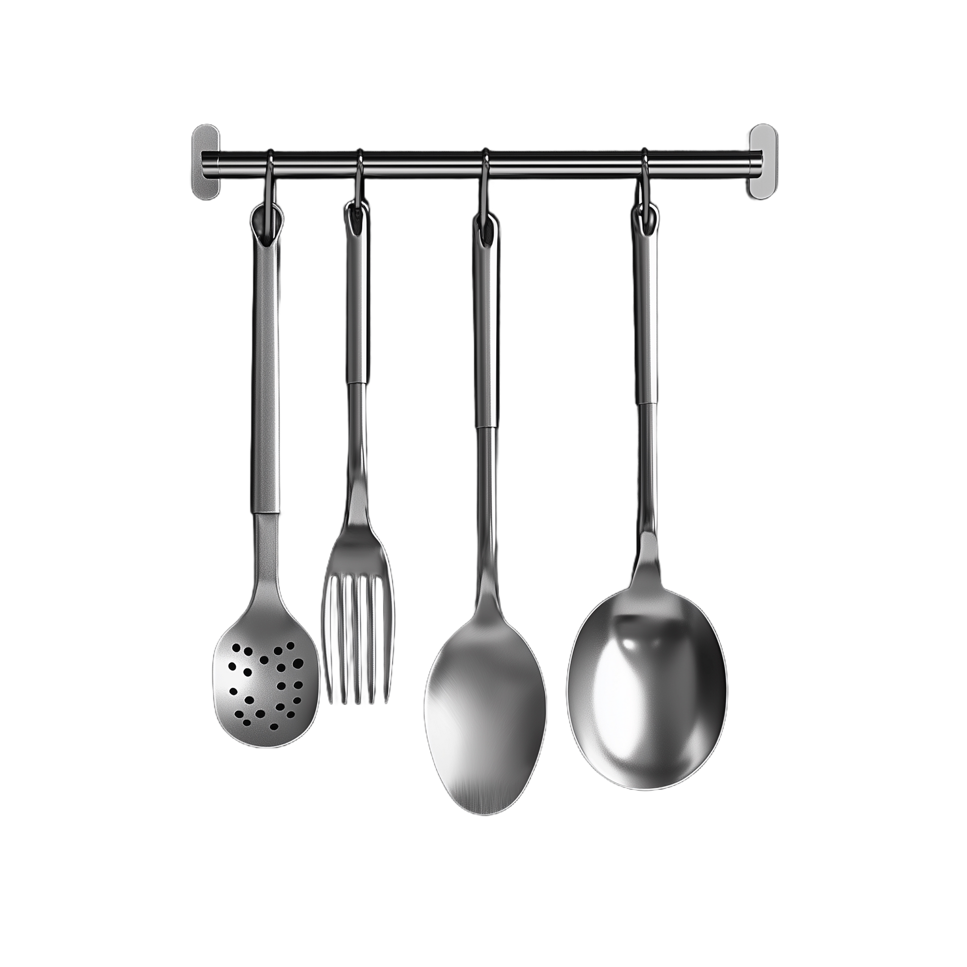 Des ustensiles de cuisine suspendus.