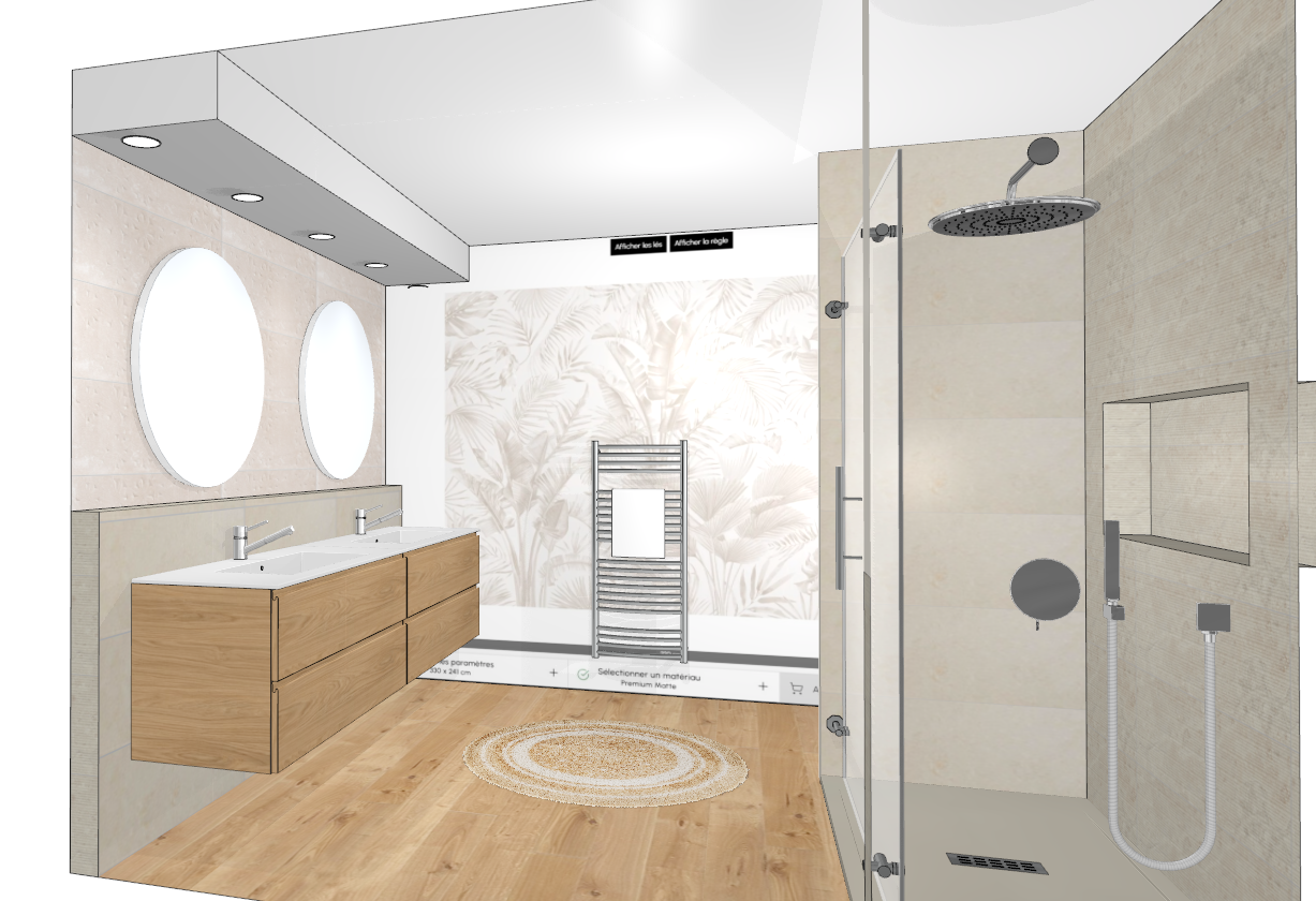 Une salle de bains avec une douche à l'italienne.