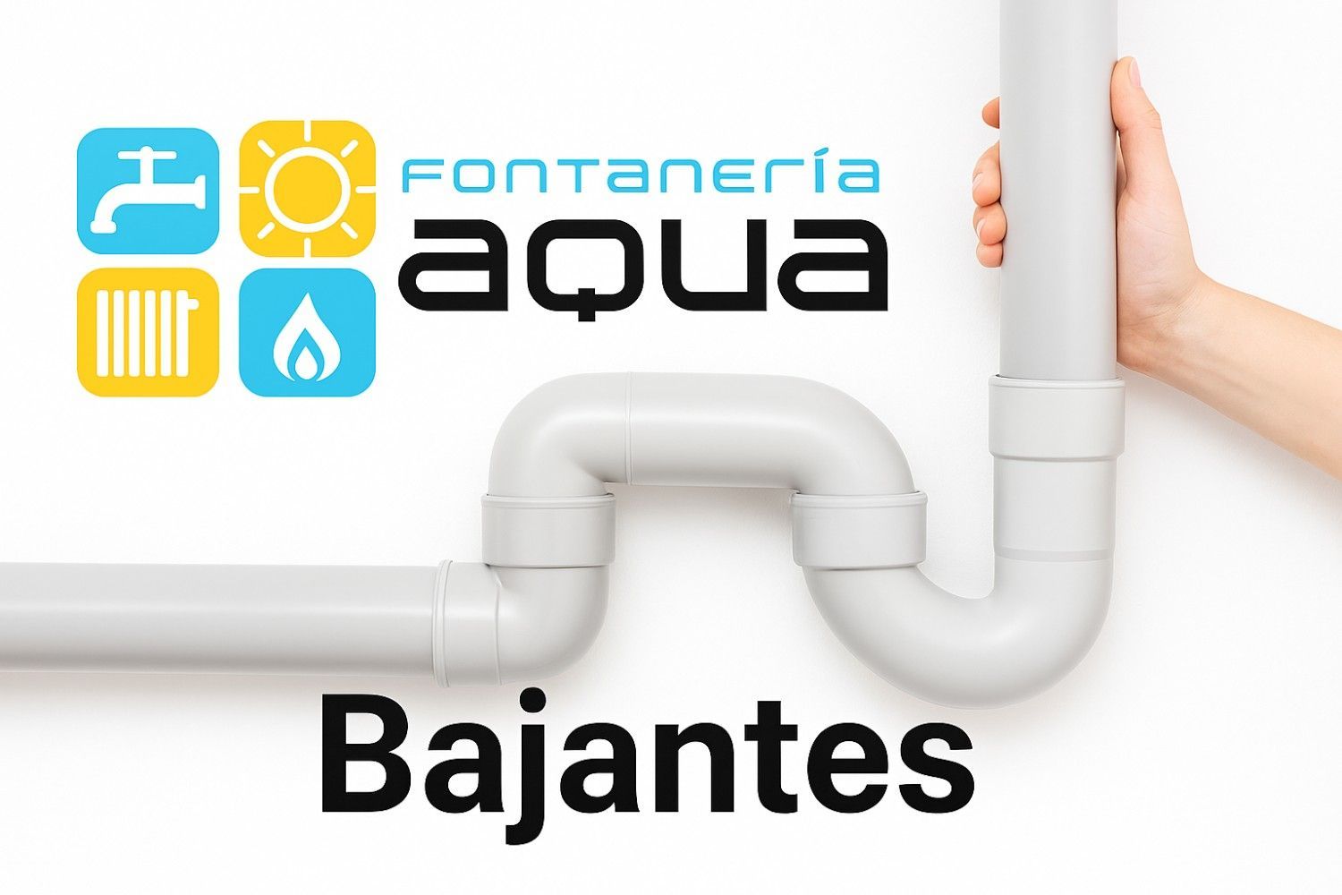 Logotipo de “Fontanería Aqua” con elementos de plomería, y la palabra “Bajantes” debajo.
