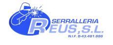 Logotipo: Óvalo azul con símbolo de soldador, el texto "SERRALLERIA REUS, SL" y "NIF B-43.481.886".