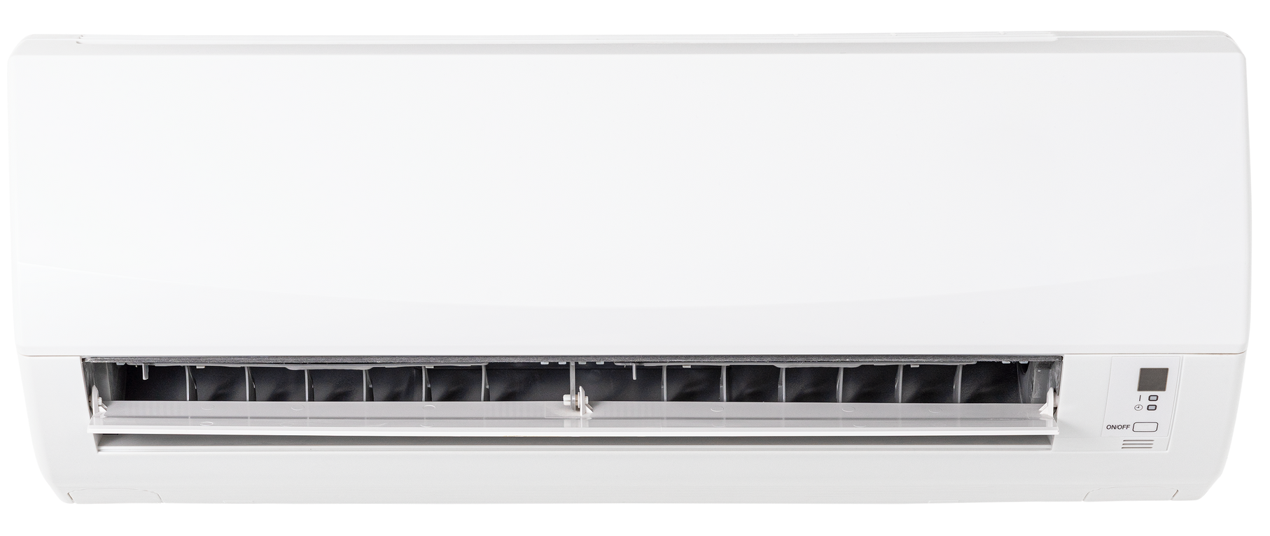 Un climatiseur blanc fixé au mur.