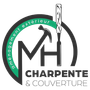 Un logo pour une entreprise de menuiserie avec un marteau et un bâton en bois.