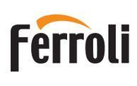 El logotipo de ferroli es negro y naranja con una flecha naranja.