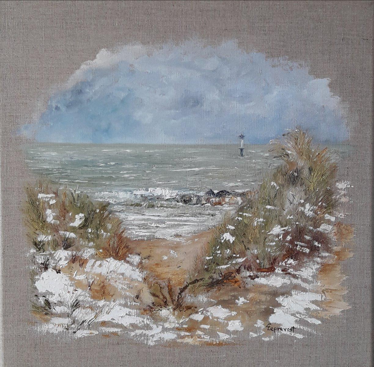 DUNES DE CABOURG SOUS LA NEIGE (40X40)