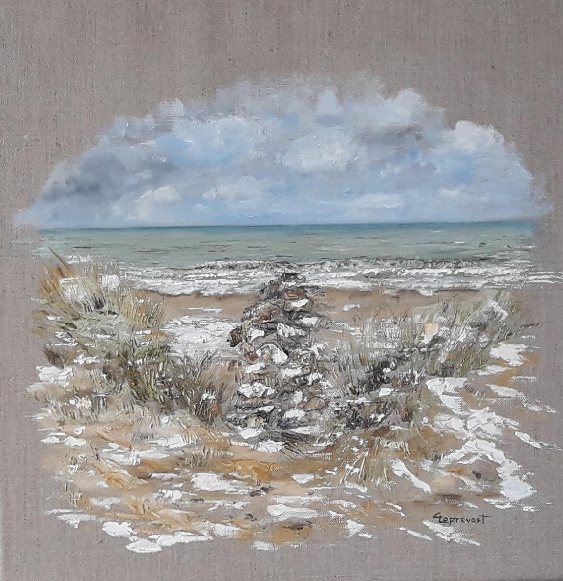 DUNES DE CABOURG SOUS LA NEIGE (40X40)