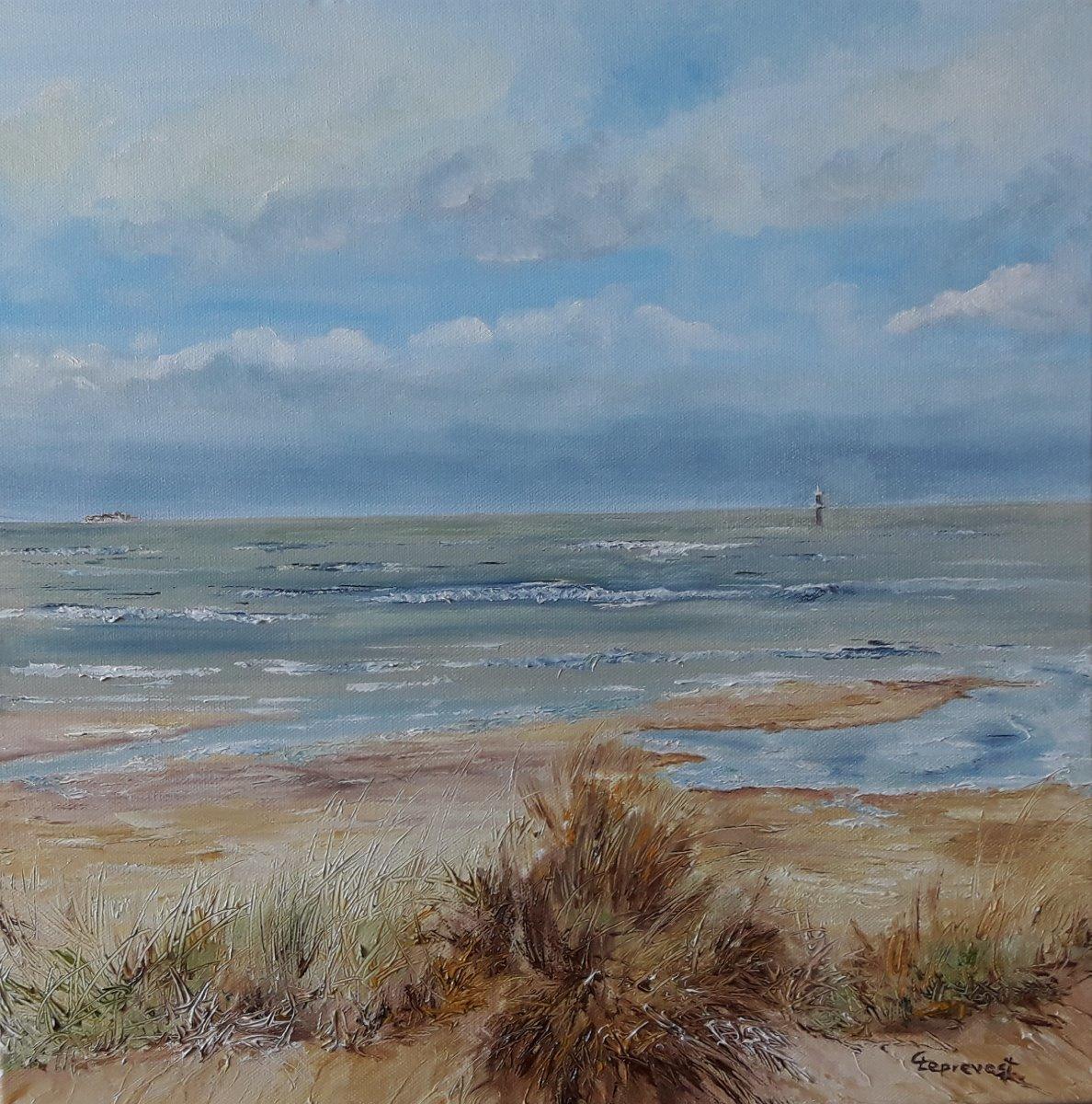 CIEL TOURMENTE SUR LA PLAGE DE CABOURG (40X40)