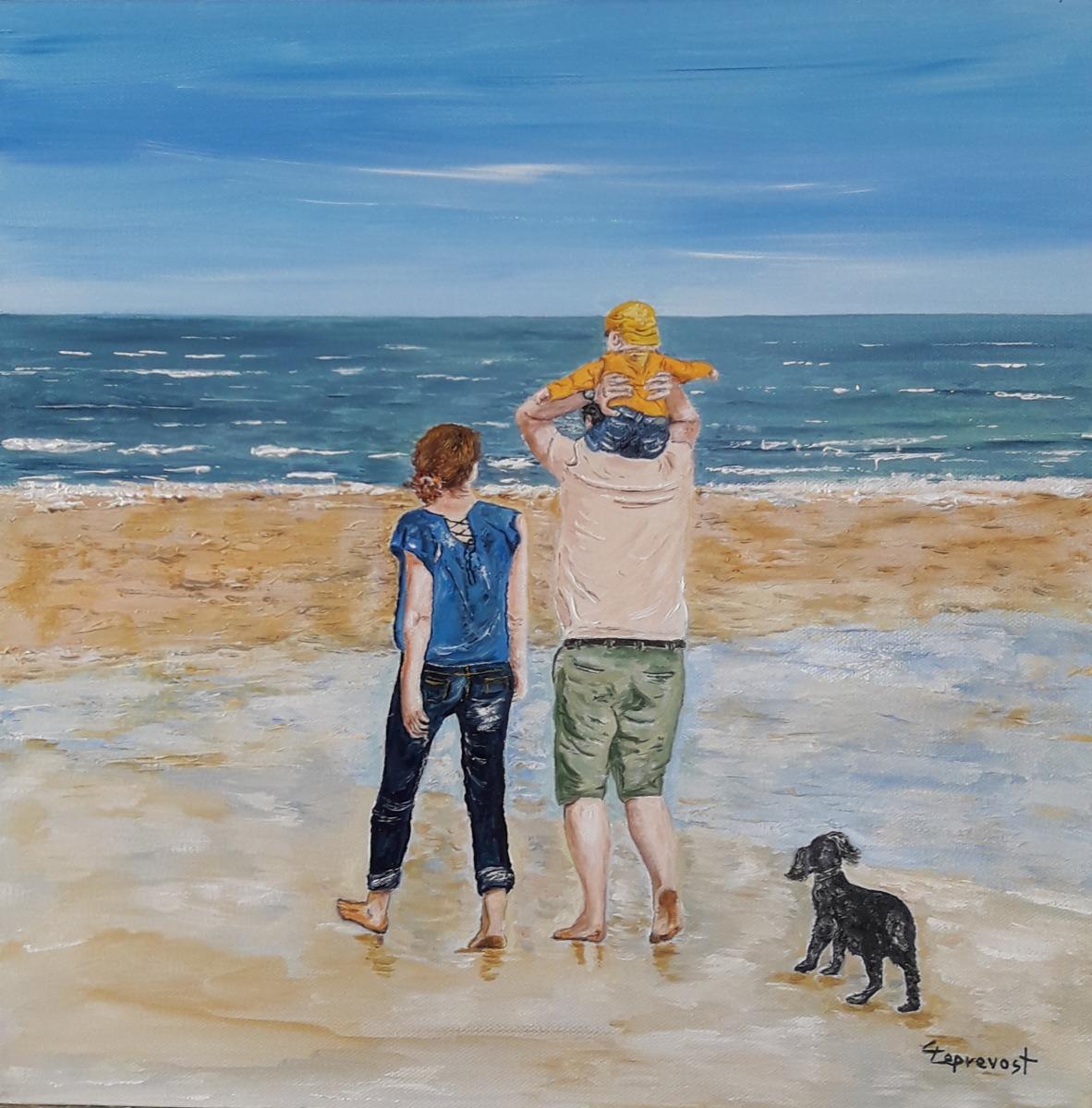 EN FAMILLE SUR LA PLAGE (40X40)