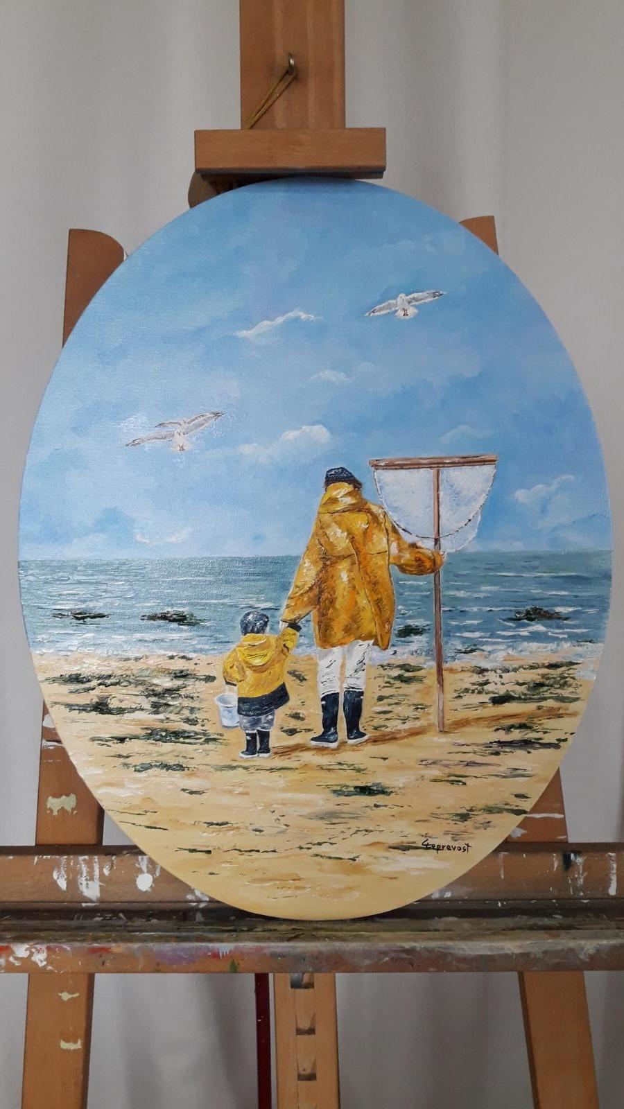 PERE ET FILS, PRETS POUR LA PECHE (40X50)