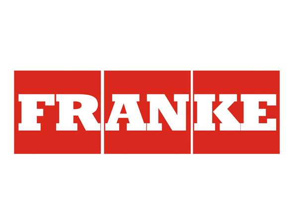 Un logotipo de Franke rojo y blanco sobre un fondo blanco.