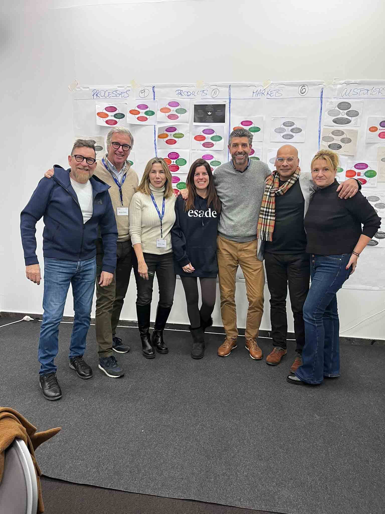 Un grupo de personas posa para una foto frente a una pared.