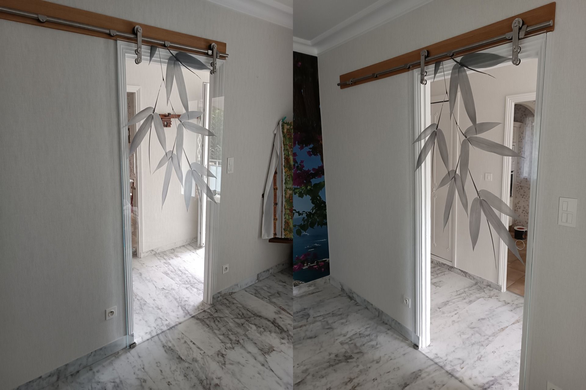 Porte vitrée coulissante en intérieur