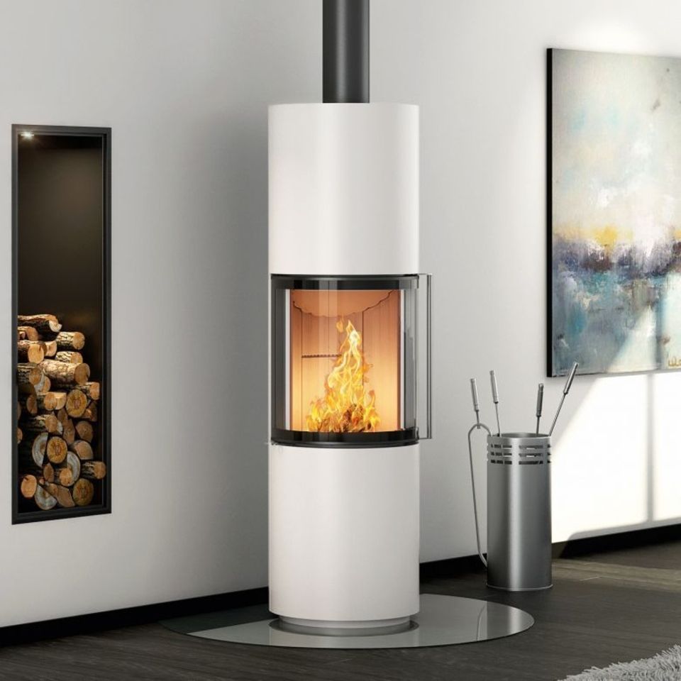Kaminofen, modern, minimalistisch, weiss, hoch, ruund