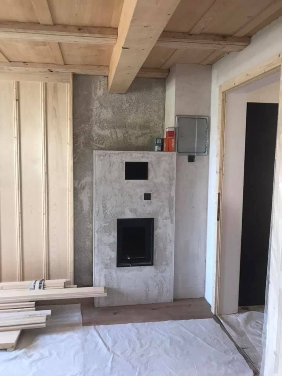 Speicherofen, Ofen Perlen, modern,  Wohnzimmer, weiss, Einbau