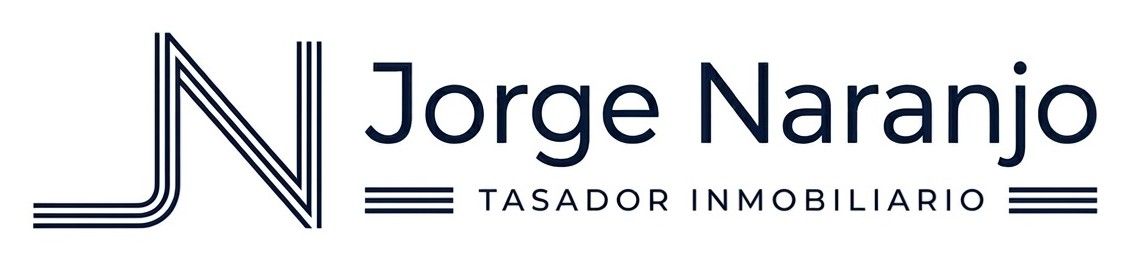Logotipo con la inscripci&oacute;n &ldquo;Jorge Naranjo&rdquo; y debajo &ldquo;TASADOR INMOBILIARIO&rdquo;, en azul y gris sobre blanco.