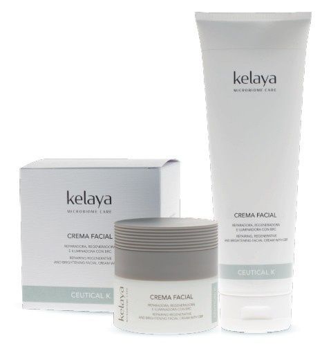 Tres piezas de envase de la crema facial Kelaya: una caja