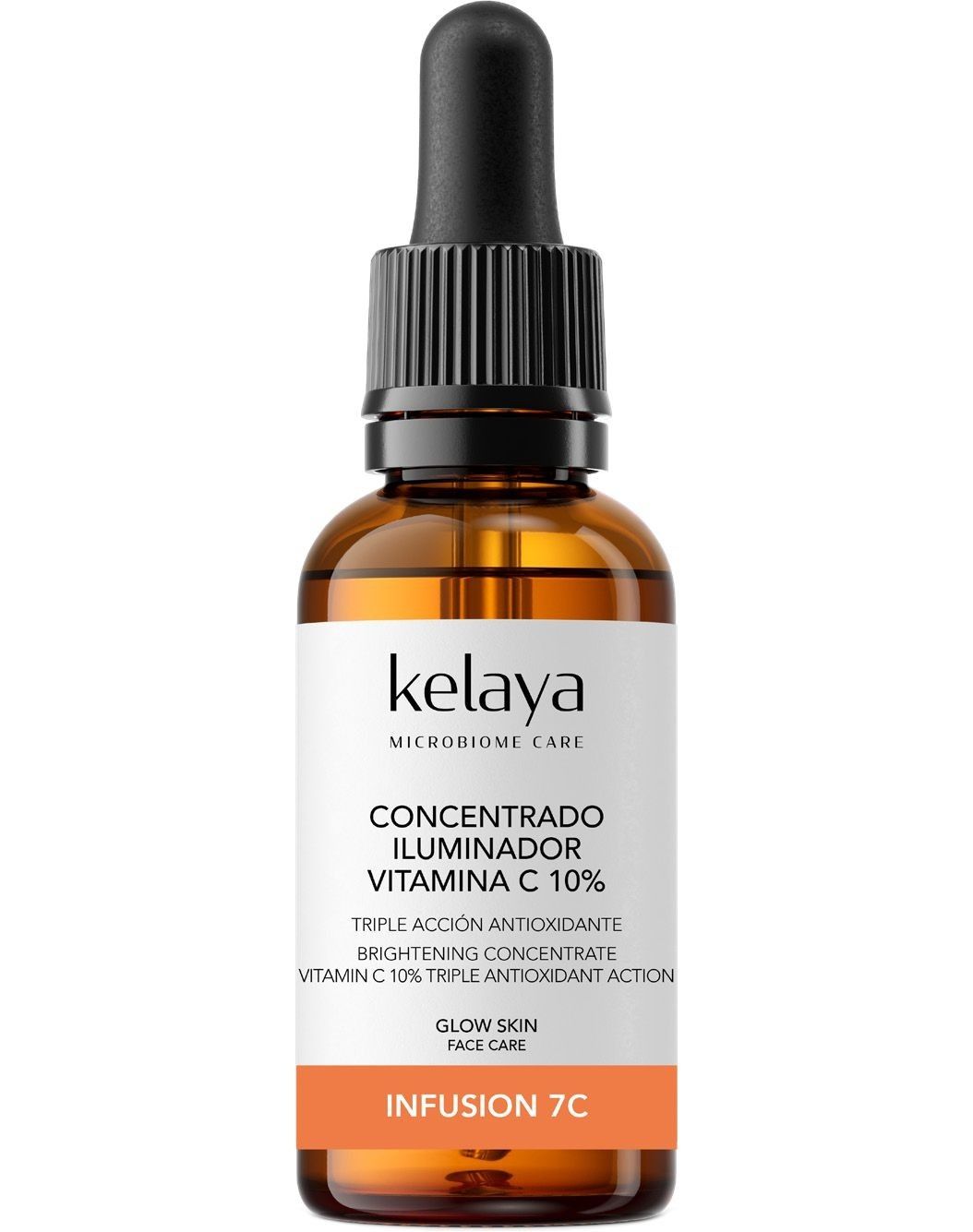 Un frasco cuentagotas de vidrio marrón de sérum iluminador con vitamina C