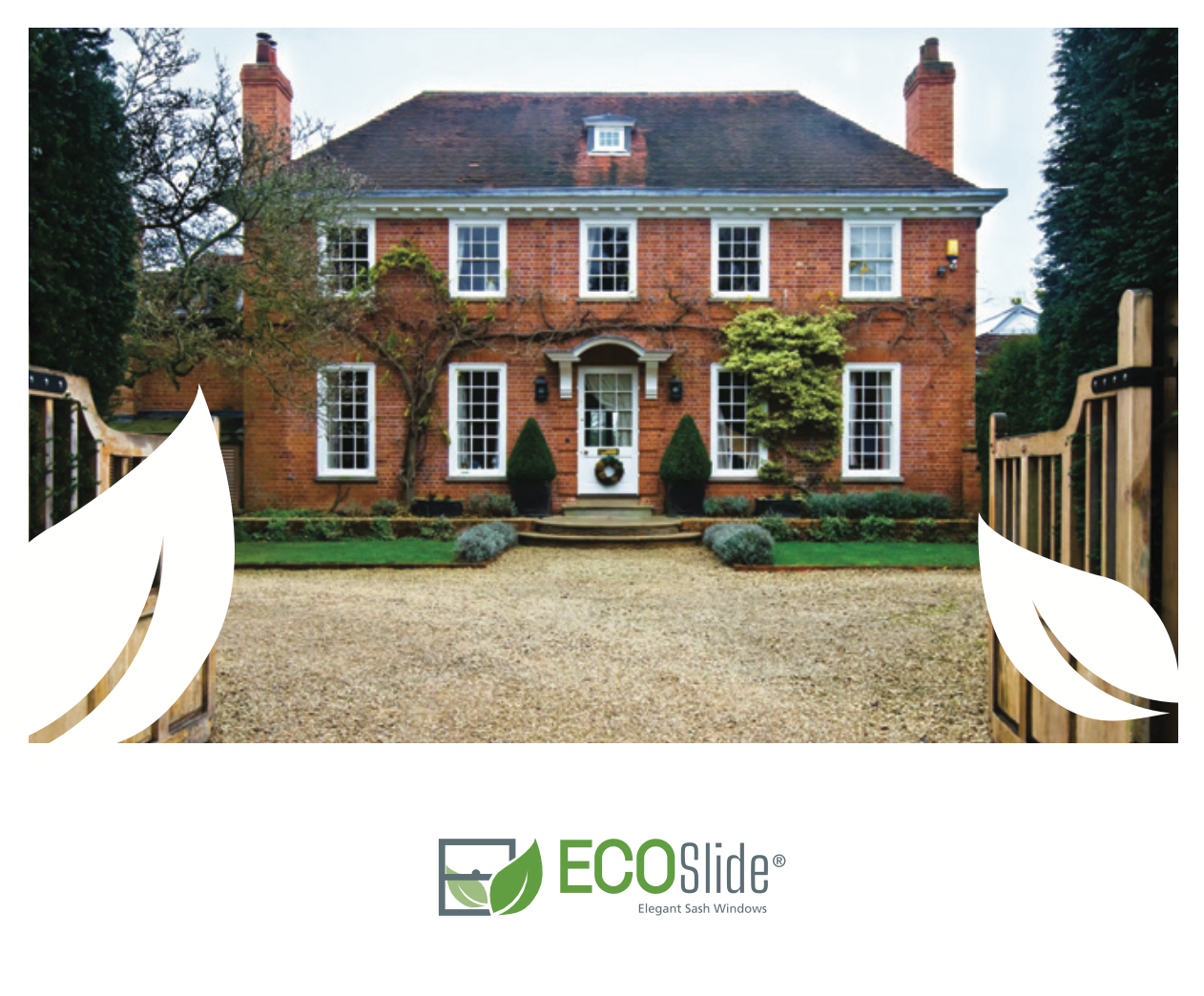 A large brick house with the word ecoslide on the bottom