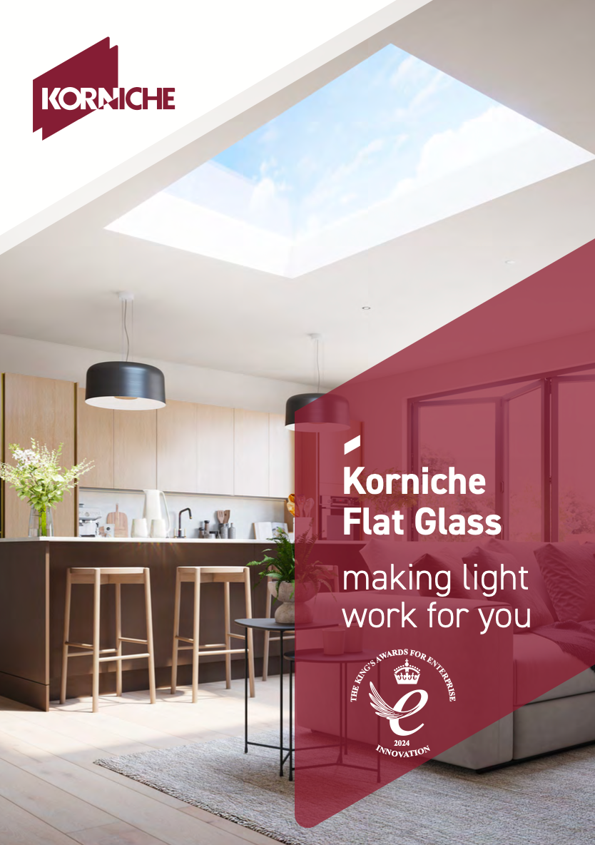 A brochure for korniche flat glass making light work for you
