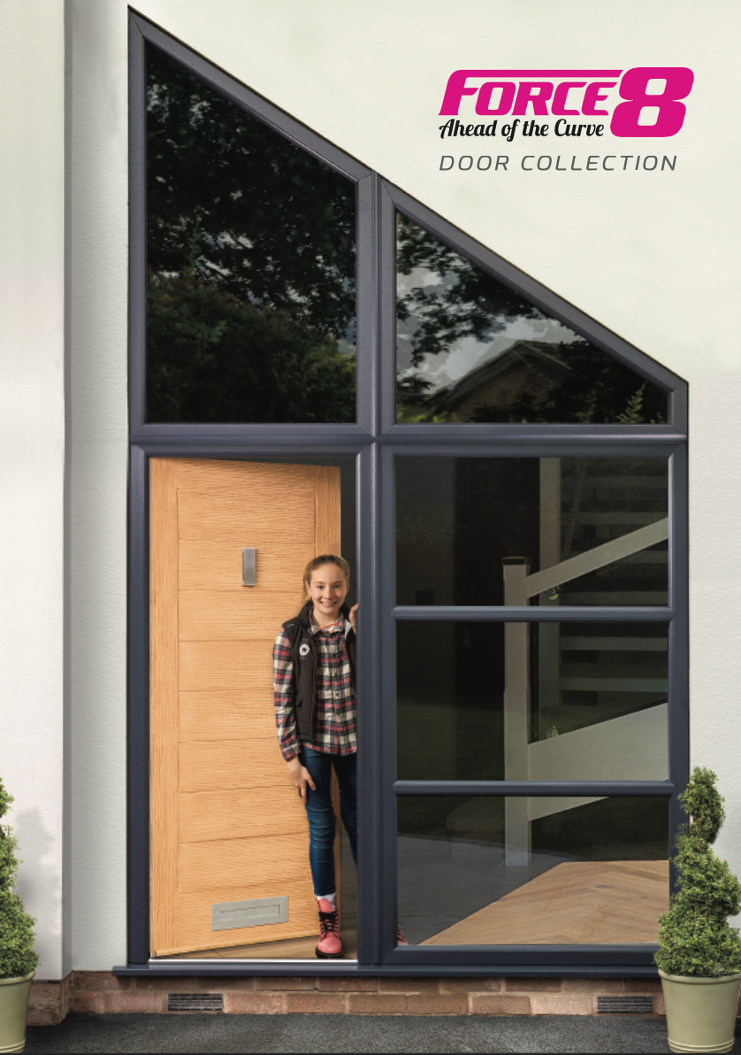 A poster for force 8 shows a girl standing in front of a door
