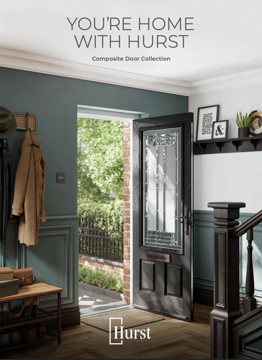 A picture of a door in a hallway with the words `` you 're home with hurst '' on it.
