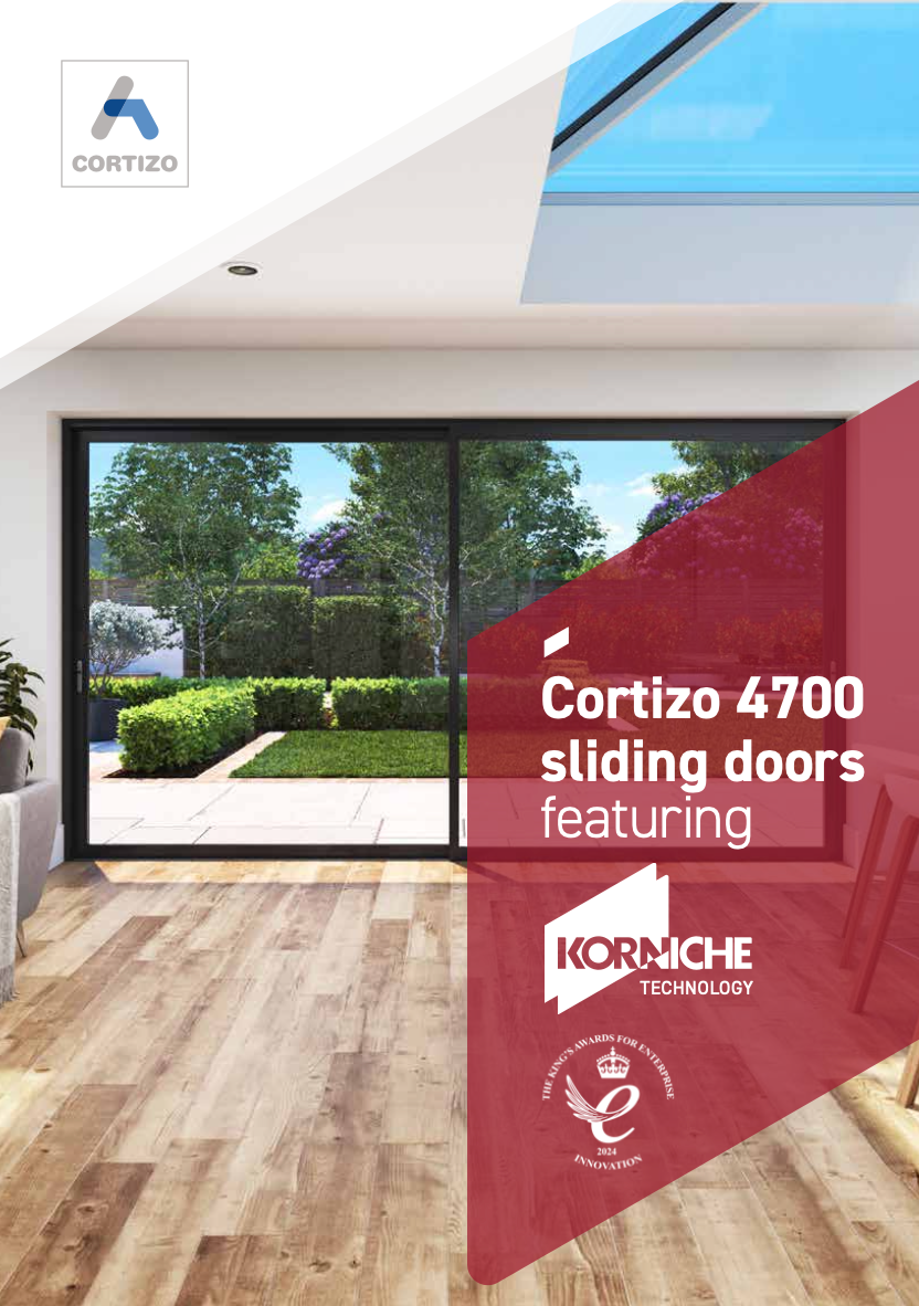 A brochure for cortizo 4900 sliding doors featuring korniche