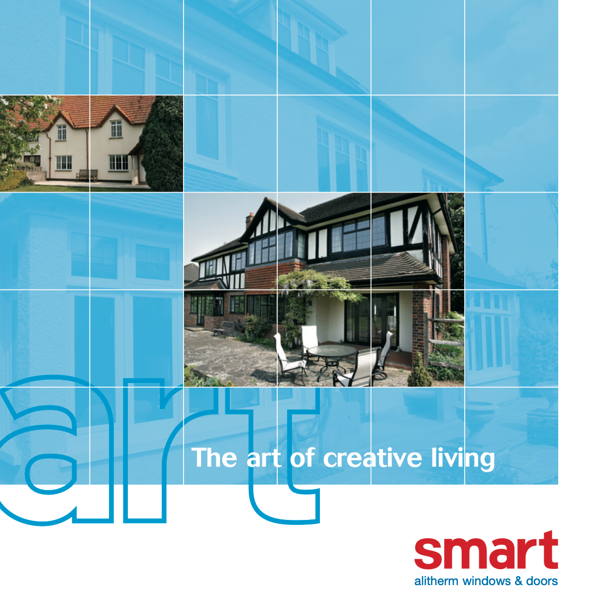 An advertisement for smart windows and doors shows a house
