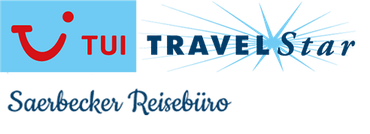 Logo mit dem Schriftzug „TUI“ und „TRAVEL Star“ sowie dem Schriftzug „Saerbecker Reisebüro“ darunter.