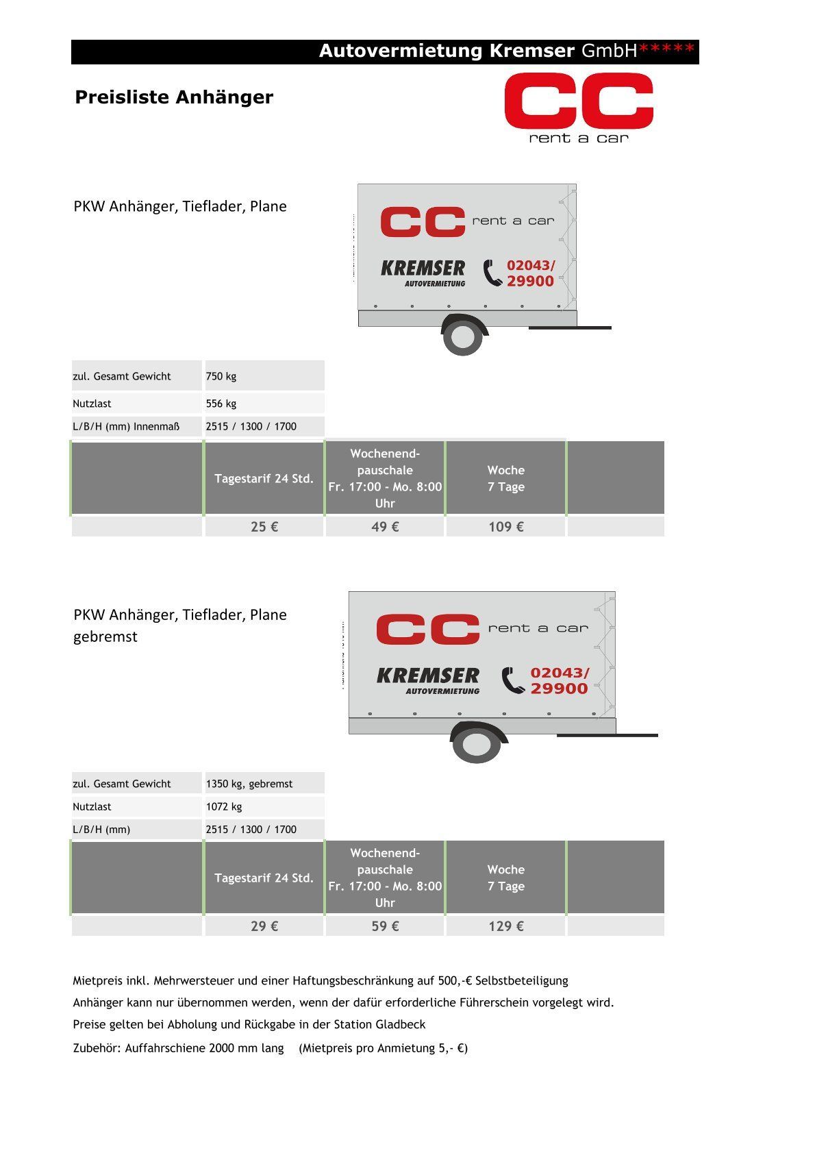 Angebote von Autovermietung Kremser Anhänge