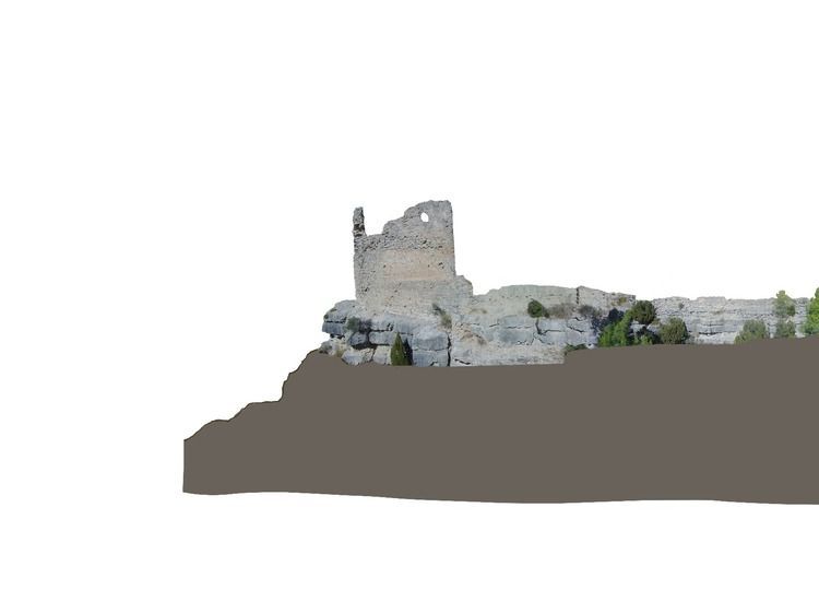 Un dibujo de un castillo en la cima de una colina.
