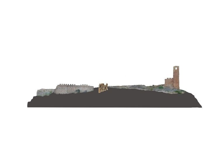 Un modelo 3D de un castillo en la cima de una colina.