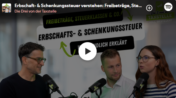 Panel of three people discussing inheritance and gift tax. Green banner says 