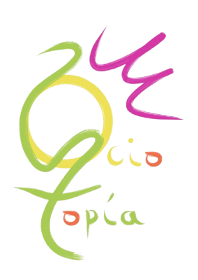 Logotipo abstracto y colorido con forma de remolino, con figuras similares a texto en rosa, verde, amarillo y naranja