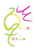 Logotipo abstracto y colorido con forma de remolino, con figuras similares a texto en rosa, verde, amarillo y naranja