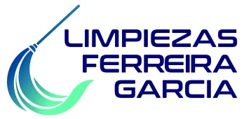 Logotipo de Limpiezas Ferreira Garcia que muestra un gráfico de una fregona en azul y verde azulado junto al nombre de la empresa en texto azul oscuro.