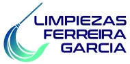 Logotipo de Limpiezas Ferreira Garcia que muestra un gráfico de una fregona en azul y verde azulado junto al nombre de la empresa en texto azul oscuro.