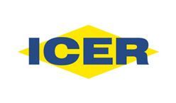 Un logotipo azul y amarillo para icer sobre un fondo blanco.