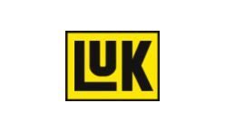 Un logotipo de Luk amarillo y negro sobre un fondo blanco.